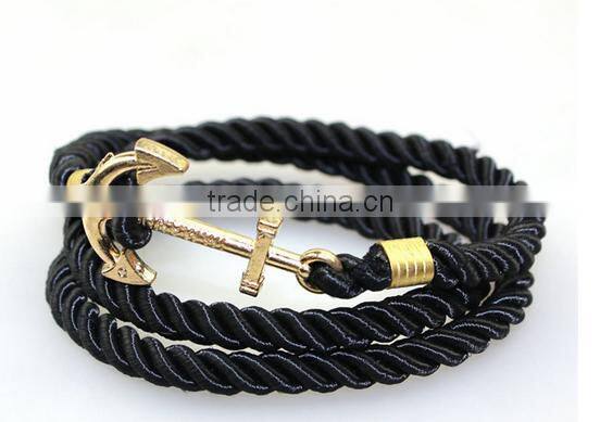Leather Rope Stainless Steel Gold Anchor Bracelet/Hook Bracelet Anchor Wholesale
