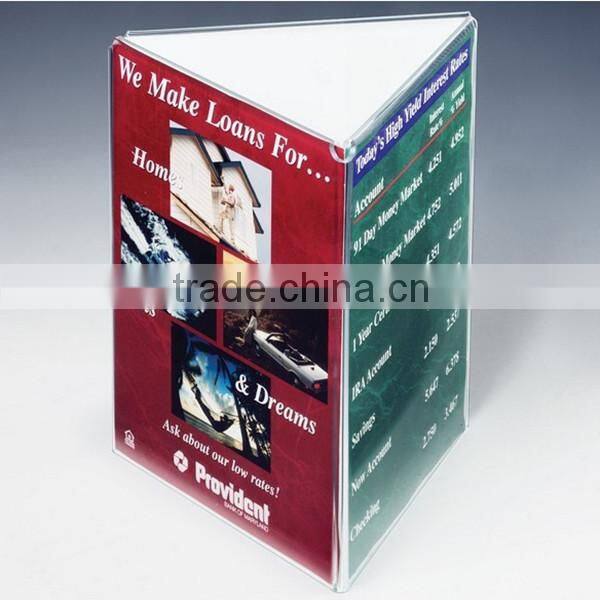 High transparent 3 sides acrylic menu stand, food menu stand for restaurant
