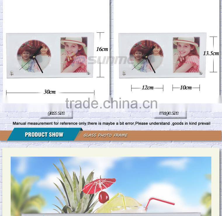 Sunmeta factory directly blank sublimation glass photo frame with clock(BL-11)