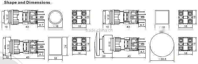 ONPOW waterproof electrical push button switch(LAS1-B Series,Dia.22mm,UL,CE,ROHS,REECH,IP40,IP65)