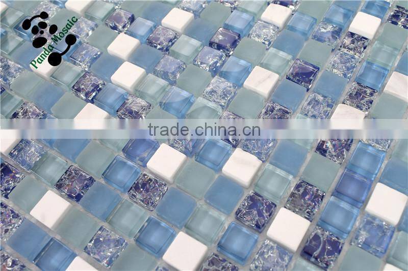 MB SMS01 Wholesale Glass Mix Stone Mosaic Foshan Tile Blue Glass Mosaic Tile Fireplace Wall Tile