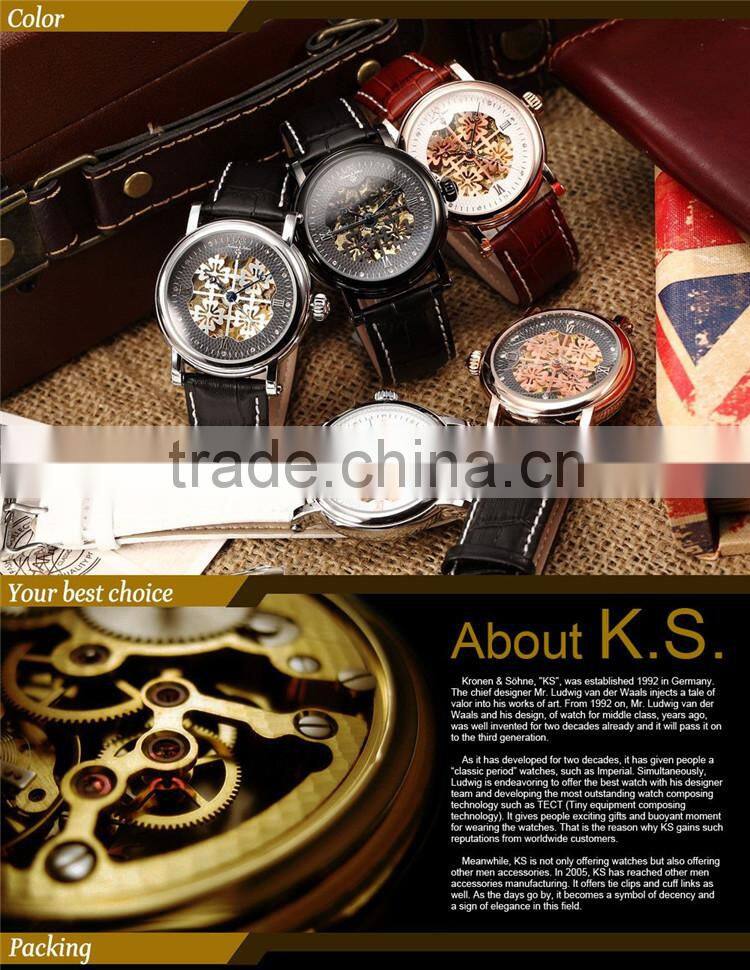 2015 Fashion Roman White Leather Band Skeleton Mechanical Automatic Men Watch