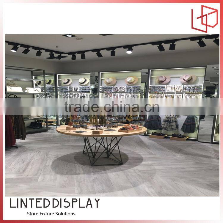 Foshan wooden clothing store furniture metal steel modem table furniture design
