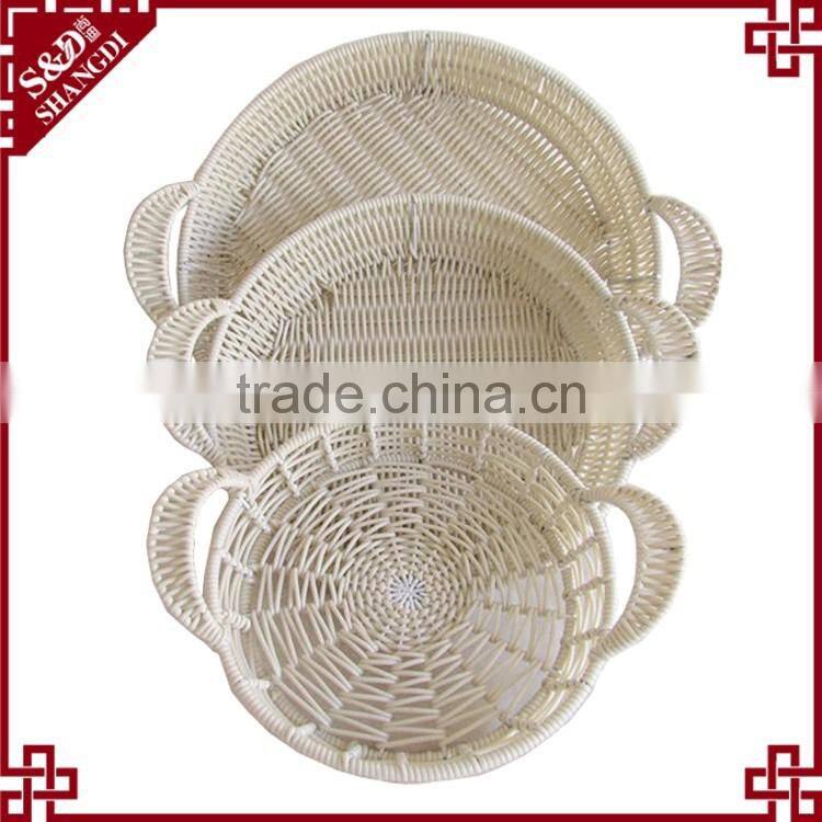 Eco-friendly 3-pc food or sundries receiving plastic weave white wicker basket