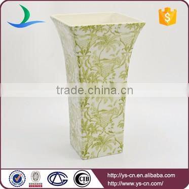 Square lime green landscape Motif stoneware hand made vases