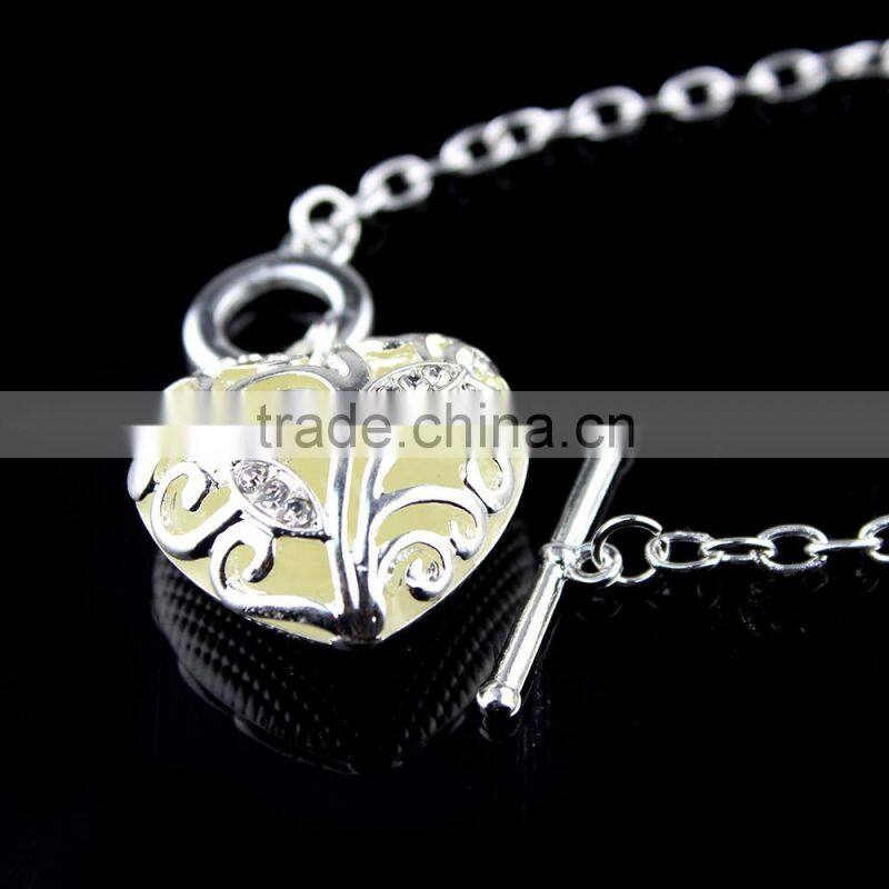 glowing bracelet Silver glow in dark heart pendant luminous bracelet