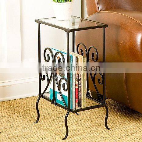 Decorative Living room Scrolled metal and coffee Glass Table