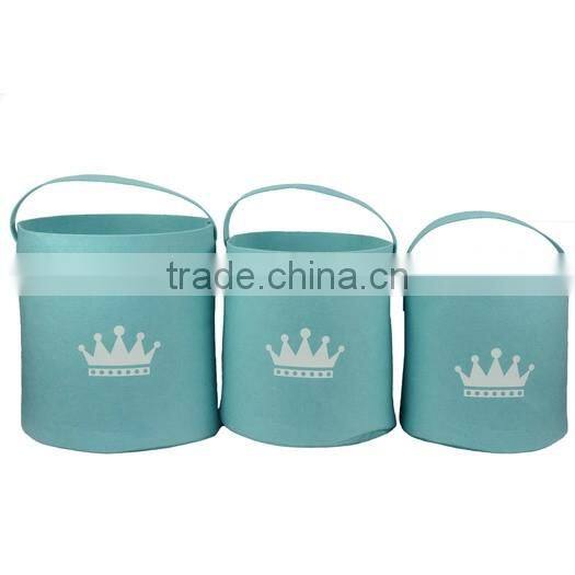 Set Of 3 Mini Blue Household Handled Felt Storage Baskets For Clothes/Toys