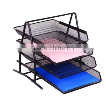4 Layers Black Office Desk Metal Mesh File Rack