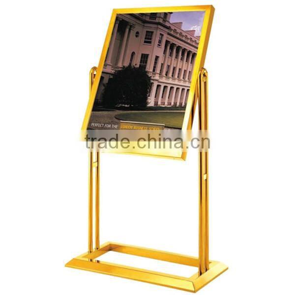 L shape golden frame hotel sign stand/ Elegant design metal sample signboard/ Eye catching large advertising shop billboard P-19
