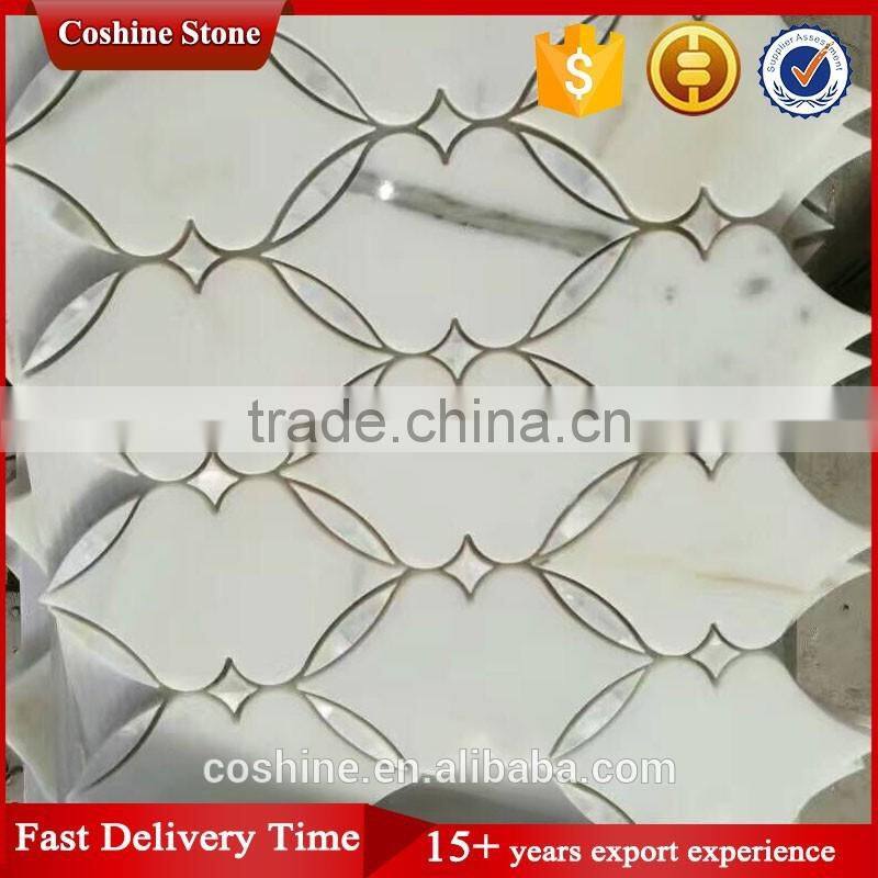 Low price waterjet white carrara marble mosaic tiles