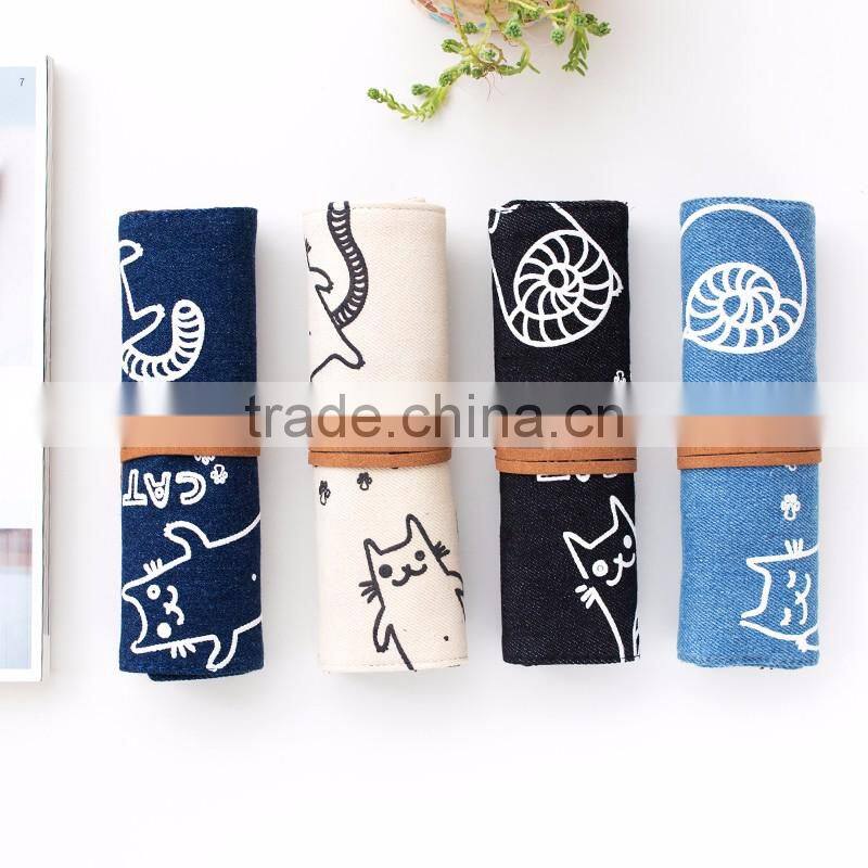 Large capacity canvas multifunction roll pencil case pencil bag pouch for school for student