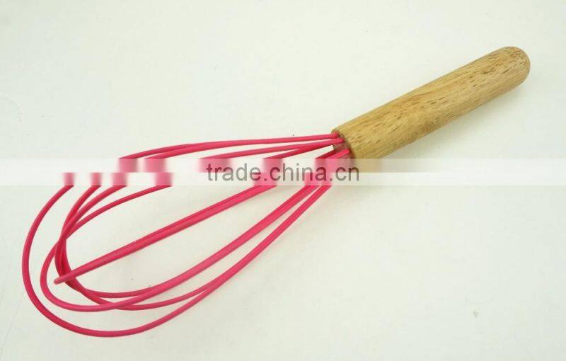 13042 Wooden Whisk Silicone Milk and Egg Whisk Heat Resistant Non-Stick with Beech Handle