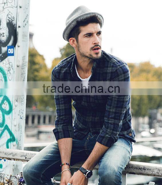 2015 wholesale plaid flannel blue shirt men shirts