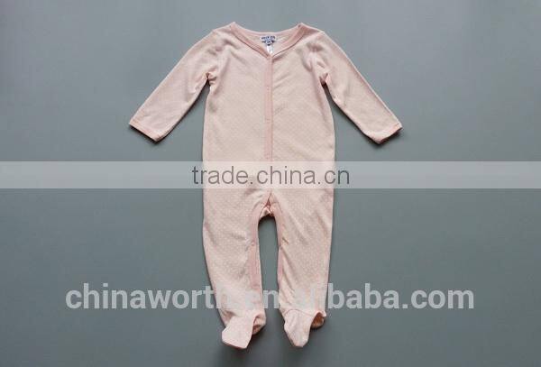 Pure Cotton polka dot Printed Baby Long Sleeves Romper with foot