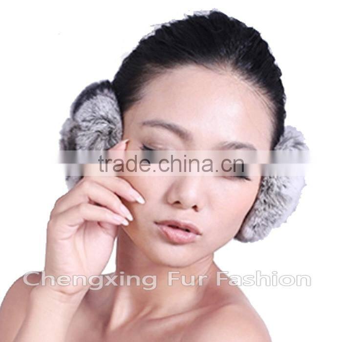 CX-EM-03P Women Funny Genuine Rex Rabbit Fur Floral Ear Muff