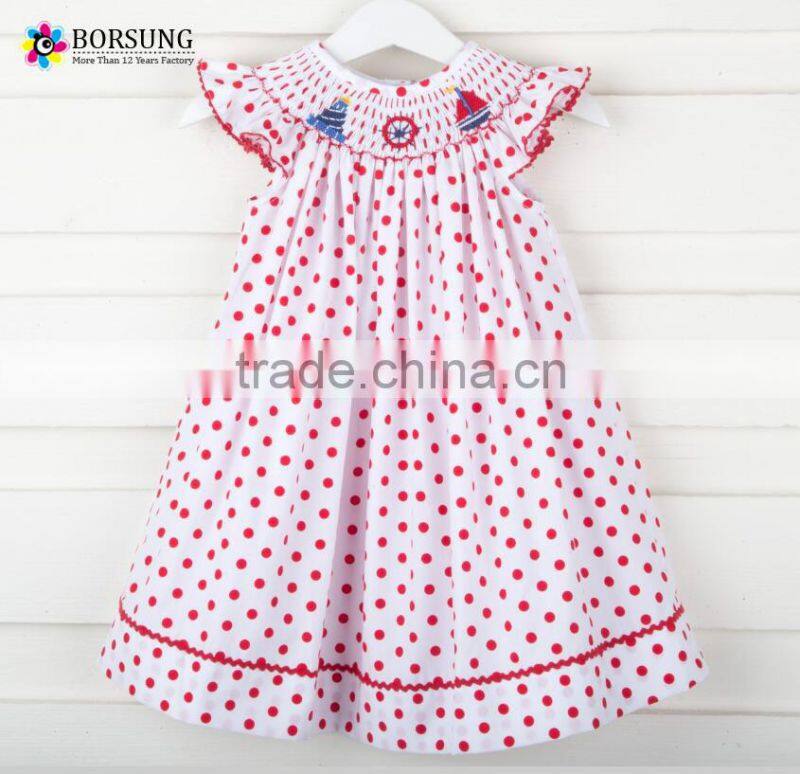 Child Fancy Wears Summer Sleeveless children frocks designs Baby Girl red polka dots smocked dress for kids clothing