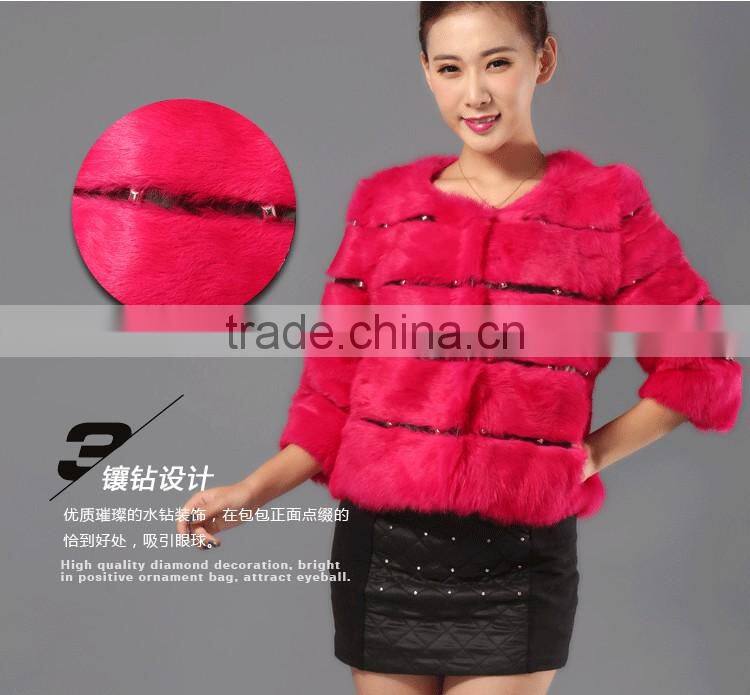 2016 Winter New Arrive Female Natural Fox Fur Coat with rex rabbit fur sleeve Outerwear 4 Colors Elegant Quality FurJacket cloth