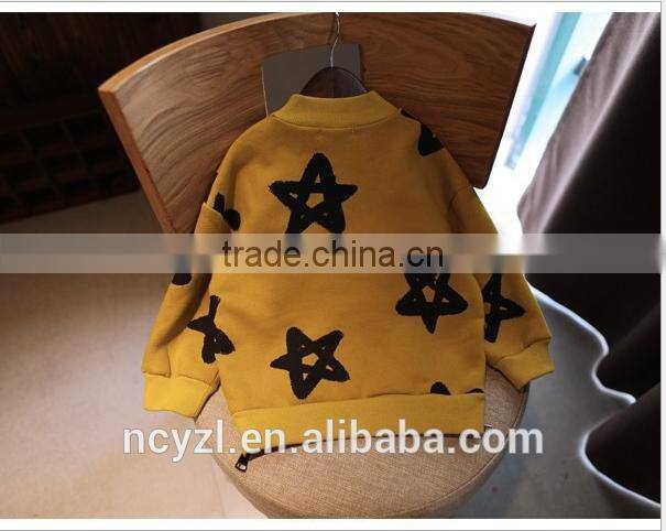 1100% cotton kids boys print stars winter hoodies and two sides zip up hoodies