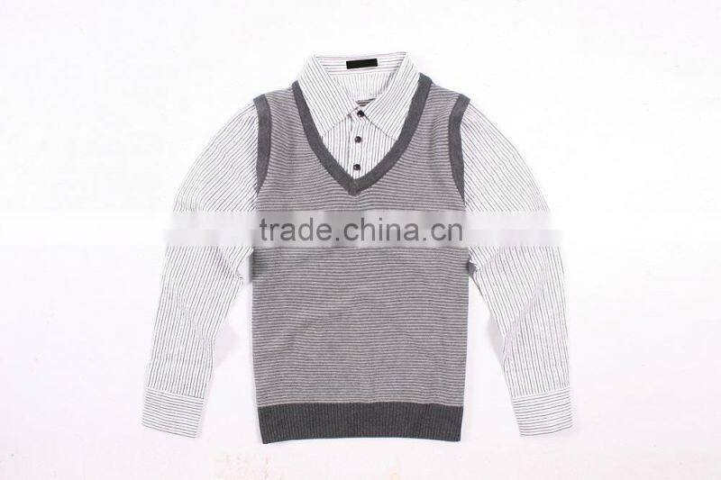 Thin Grey White Striped Cotton Sweater Shirt