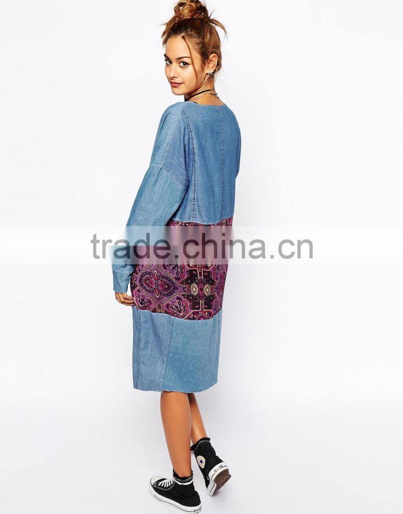 Milk It Vintage Mixed Denim Floral Longline Kimono Jacket