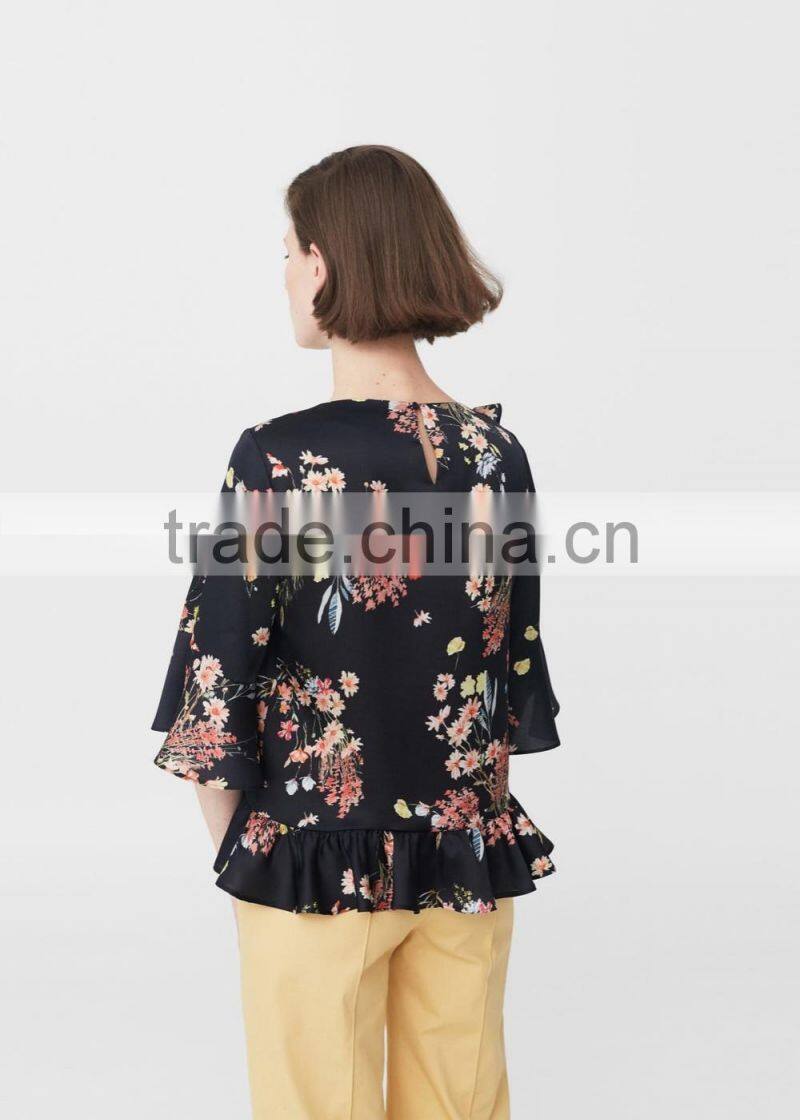 Women Fashion Printed Floral Blouse Ladies Long Sleeve Chiffon Loose Casual Top For Autumn