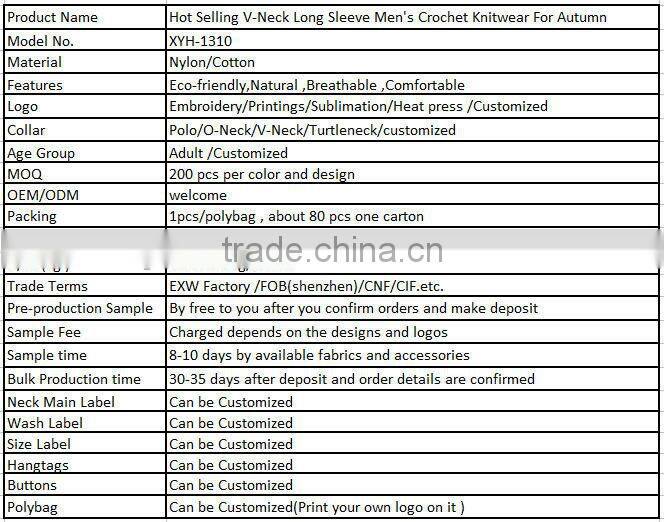 Hot Selling V-Neck Long Sleeve Men's Crochet Knitwear For Autumn