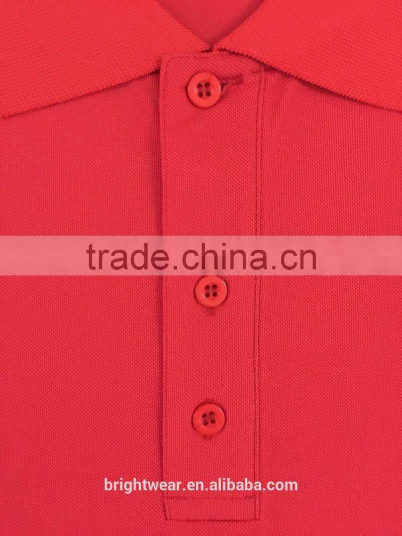 Hot sale mens red plain polyester 3 buttons closure pique short sleeve polo shirt
