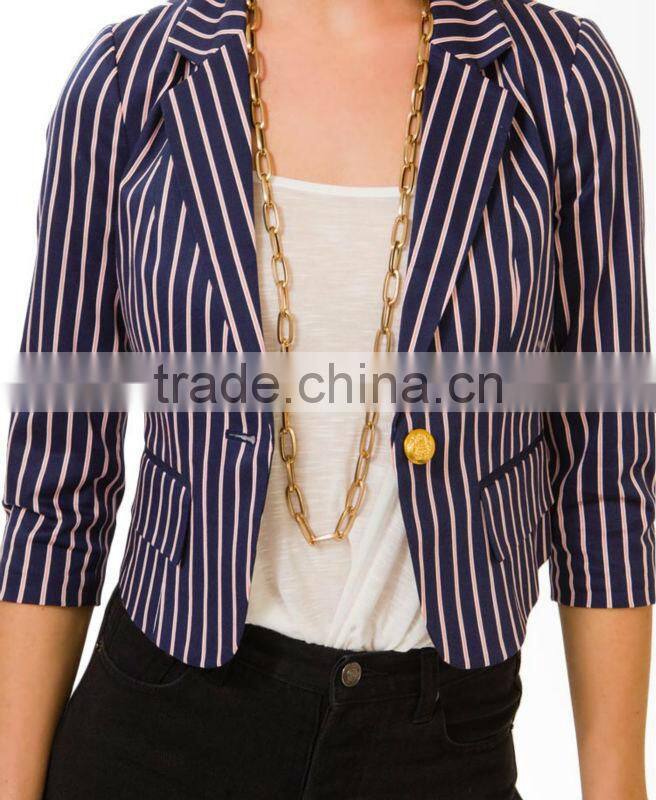 Pinstripe Notched Lapel Blazer