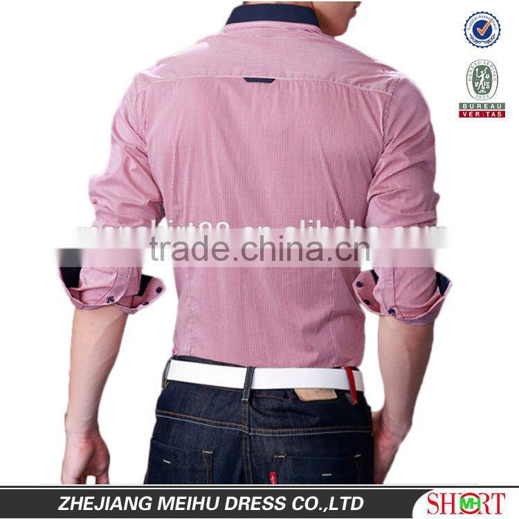 New arrival 2016 micro check slim fit casual shirts for men