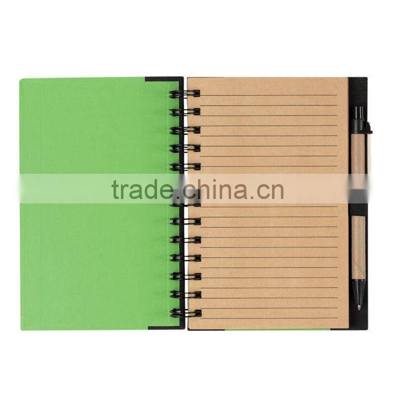 Spiral winding elastic meeting journal notebook with line 70grams 70sheets 30*21cm with kraft paper pen