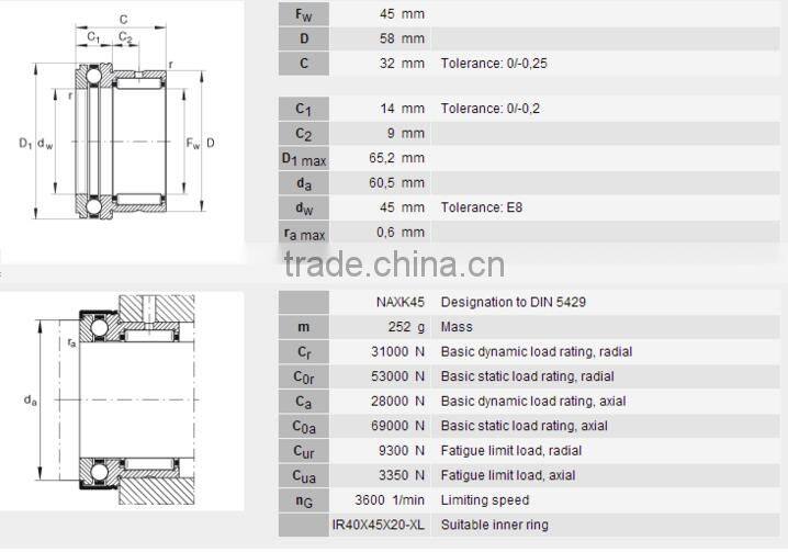 CNC machine combined needle roller bearing NKX45