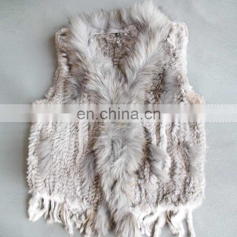 Real rabbit fur knitted weaven pattern fur vest/gilet