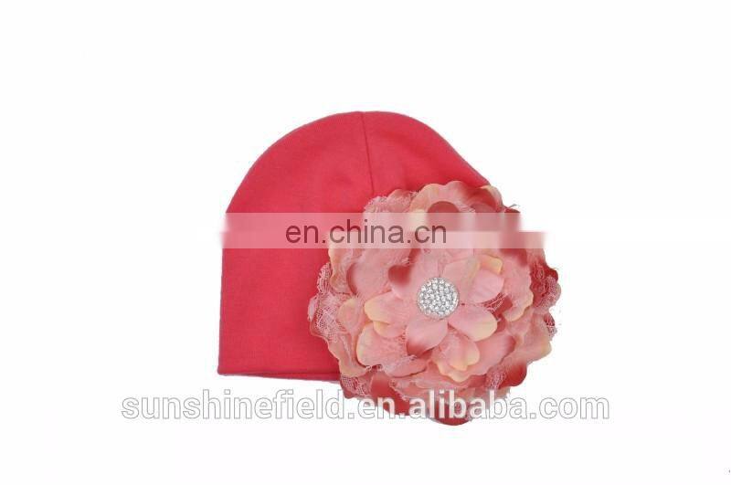 2016 Trendy Newborn Cute Hat Girl Boy Infant Hat Baby Beanies with Elegant Lace Rhinestone Peony Flower