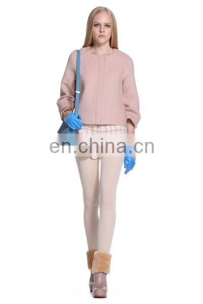 Latest european winter fashion plain color comfortable woollen women coat model
