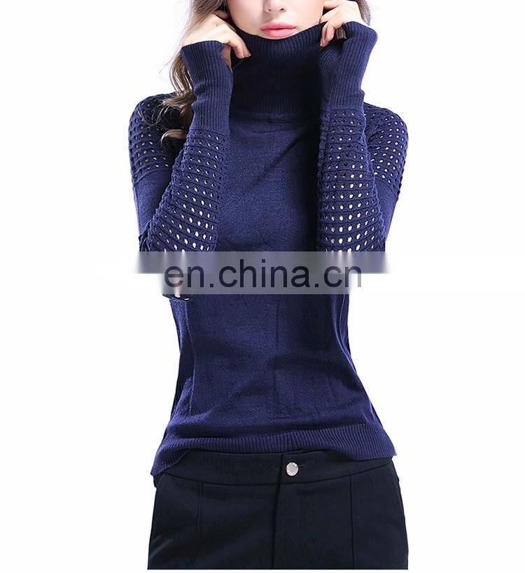 Woolen Turtleneck Long Sleeve Hollow Sweater For Women