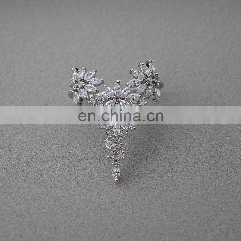 Exaggerated Feathers Zircon Ring Rhinestone Fashion Ladies Temperament Opening Ring