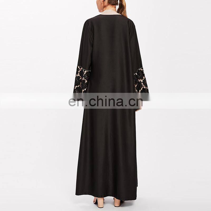 OEM factory contrast floral lace modern open abaya for malaysia