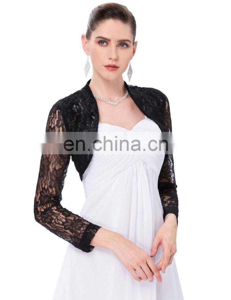 Belle Poque Womens Long Sleeve Cropped Black Lace Shrug Bolero BP000339-1