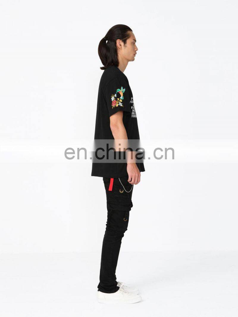 DiZNEW Clothing Manufacturers Custom Mens Cotton Embroidery Plain Black T shirt
