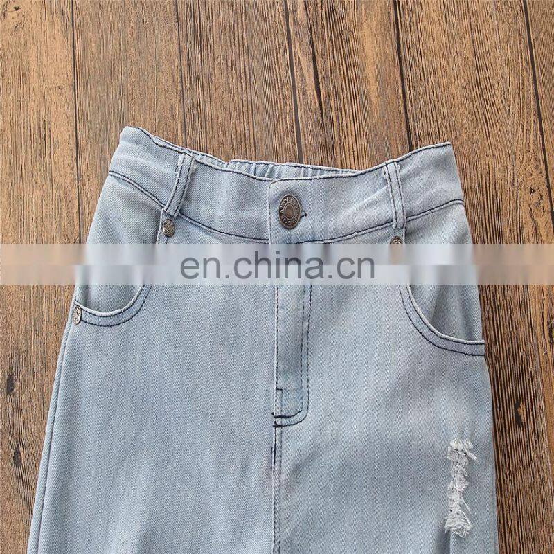 Kids off-shoulder Outfits Girls short sleeve blue tops + long Pant 2pcs Set Summer Costume