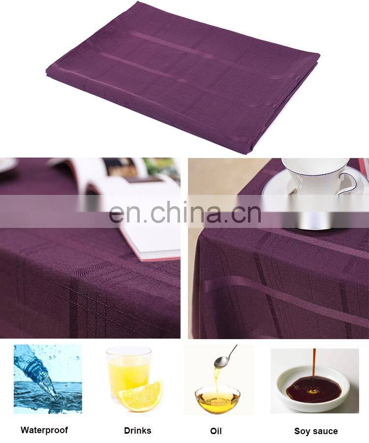 Superior quality promotional purple jacquard tablecloth decoration recycled rectangular table cloth wedding for dining party