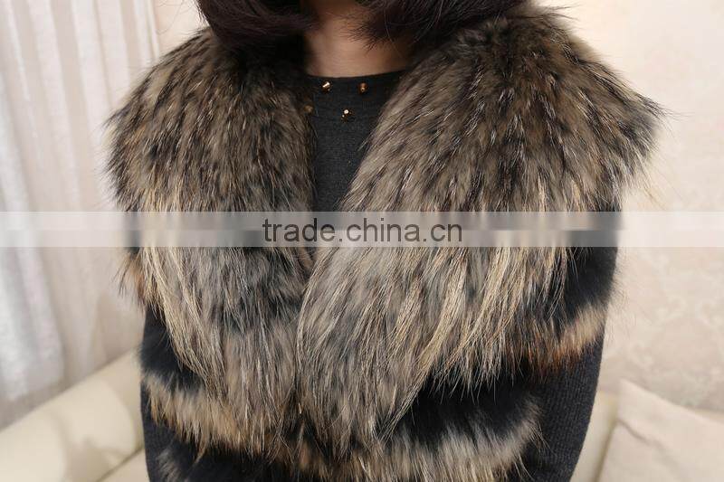 Great Fashionable Lady's Real Raccoon Fur & Rabbit Pelt Leather Clothing