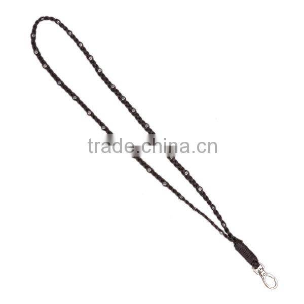 Hot sale leather key chain customized braided leather rivets key chain,neck hanging leather key chain,key rope