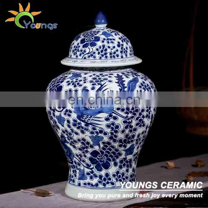 H47cm Tall Blue White Porcelain Hand Painted Phoenix Antique Ginger Jars