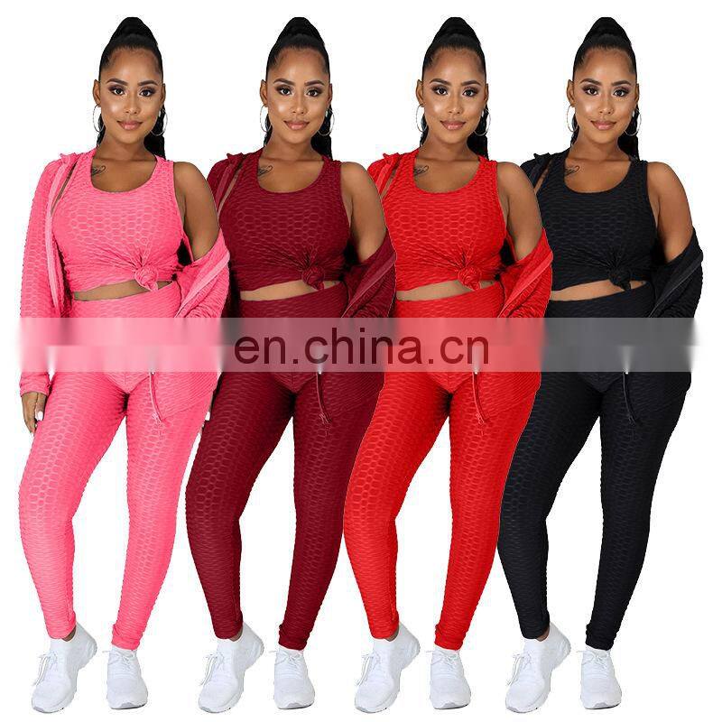 Customized LOGO Valentine's Day Clothes New Spring and Autumn Hooded Zipper Plus Size Sweater Sports Three-piece Yoga Set