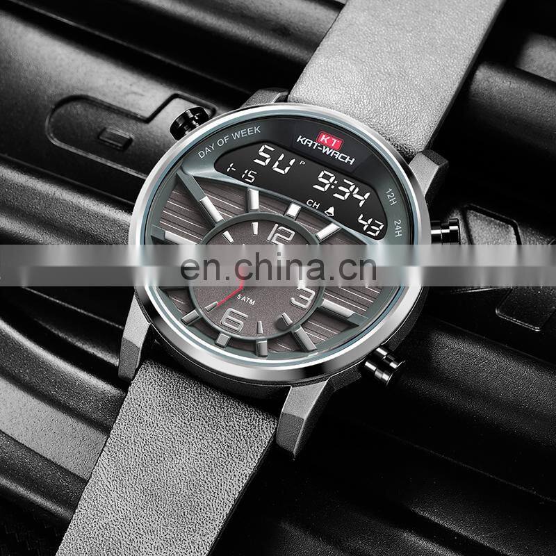 KAT-Wach 1819 Men Digital+Quartz Watch Waterproof 50M Male Luxury Brand Leather Military Multifunction Watch