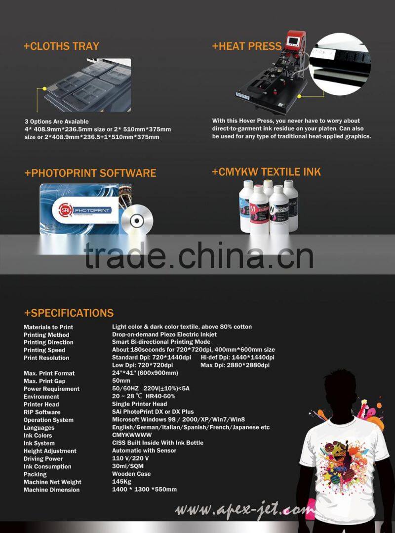A3 Polyprint Digital Flatbed Direct to Garment soft textile T-shirt Printer