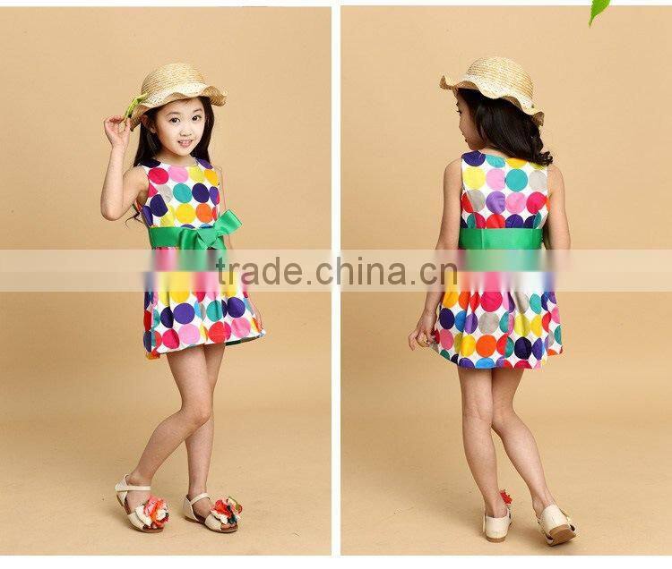 2015 summer short sleeve dress with belt Pure cotton dot children dress cuhk princess skirt wholesale from China