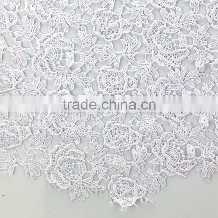 Wholesale custom promotional 100% polyester plain colors fashion pure white guipure cord lace fabric